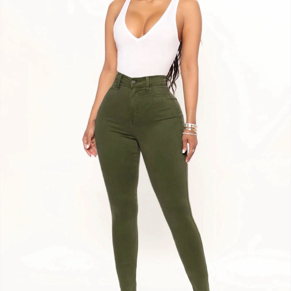 Olive Green High-Waisted Pants